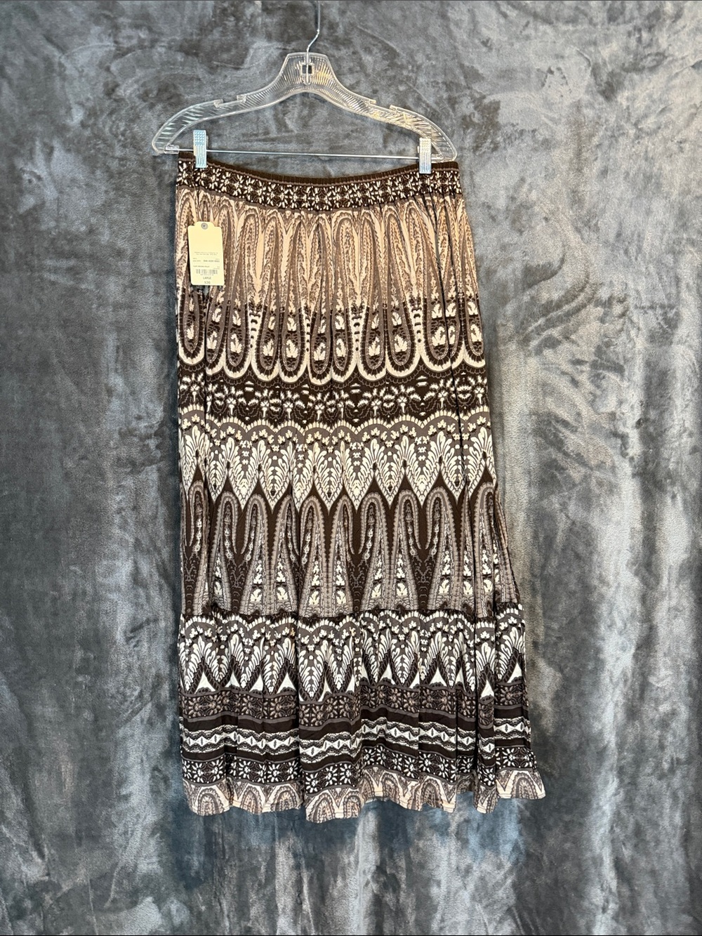 Boho Printed Midi Skirt in Brown and Cream